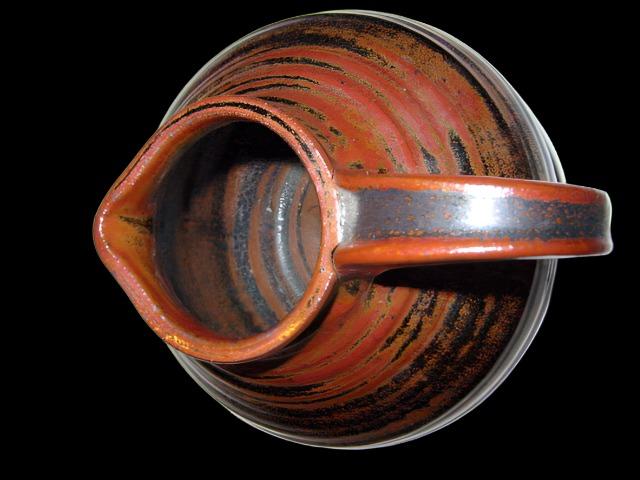 Ceramic Brown Pitcher Contemporary Red Glaze Flame Marked