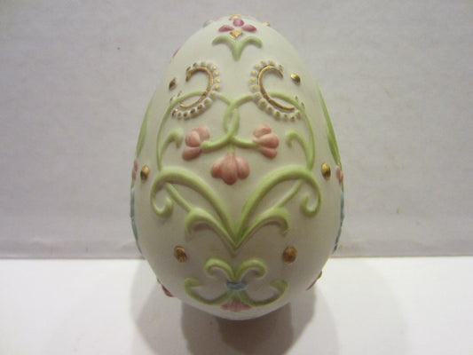 Franklin Mint Bisque Spring Flowers Egg Crafted in Thailand - Designer Unique Finds 