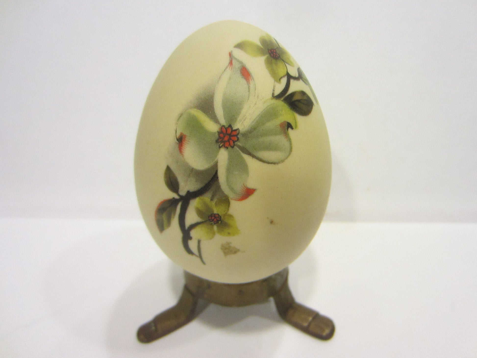 Folk Art Egg Hand Decorated Floral Bisque Paperweight - Designer Unique Finds 