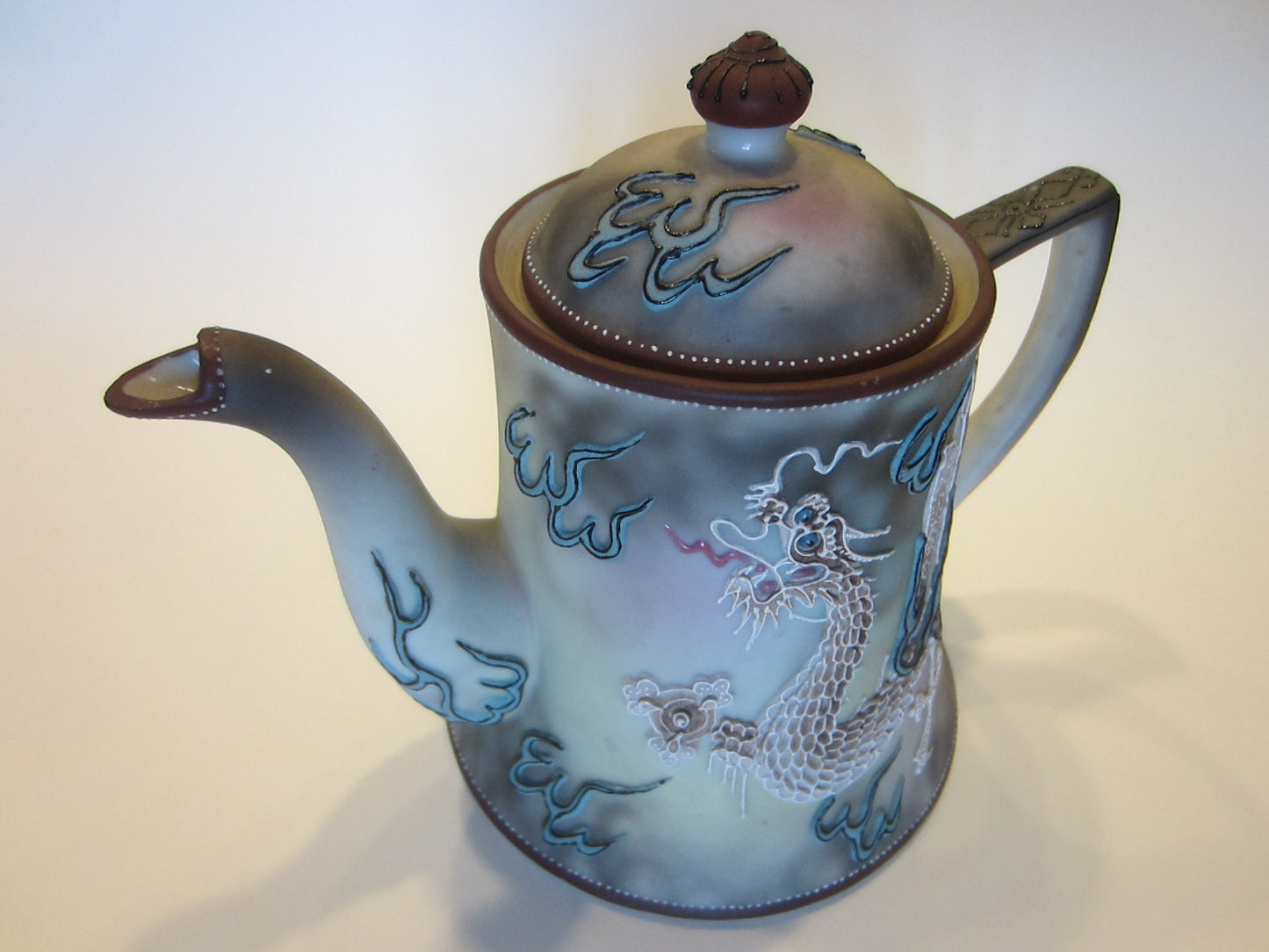 Nippon Moriage Signature Dragon Ware Teapot Hand Painted Beaded