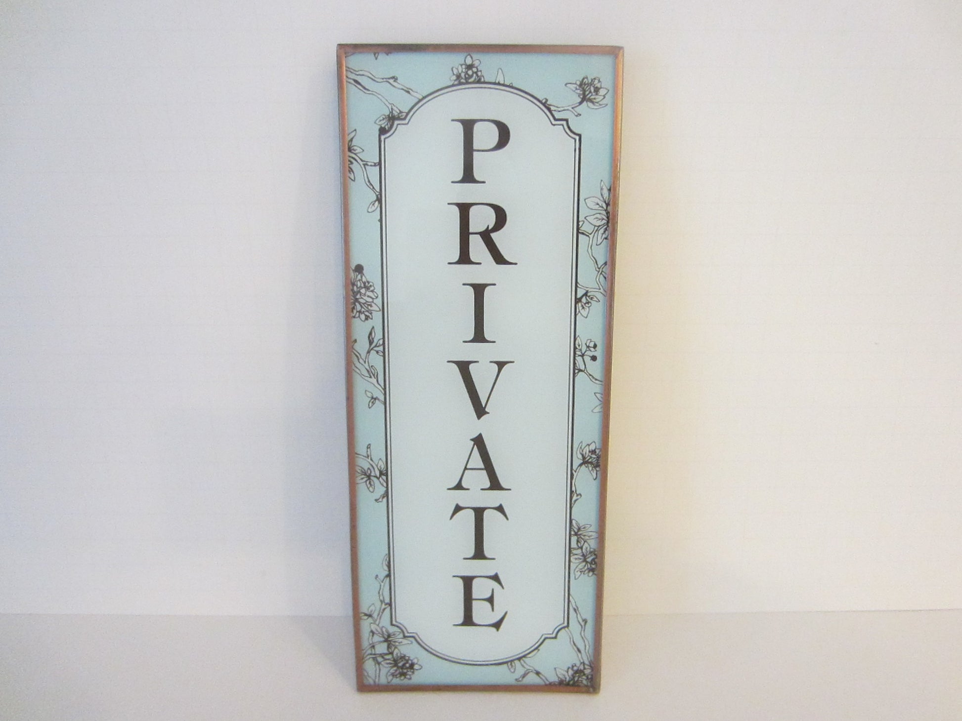 Private Sign Stained Glass Floral Copper Frame - Designer Unique Finds 