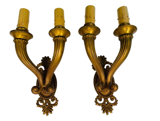 Art Deco French Gilt Bronze Pair of Wall Sconces Circa 1920s