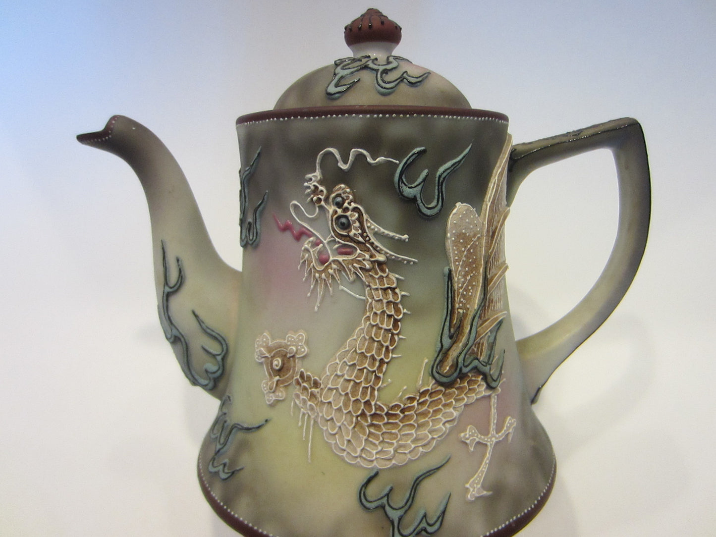 Nippon Moriage Signature Dragon Ware Teapot Hand Painted Beaded