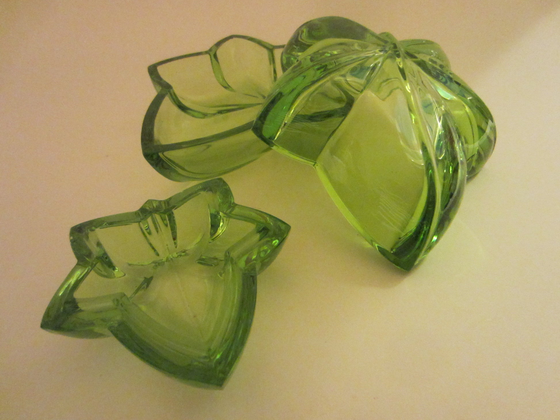 Cristal Sevres France Fleur D Elise Green Bowls Covered Box Glass Art - Designer Unique Finds 