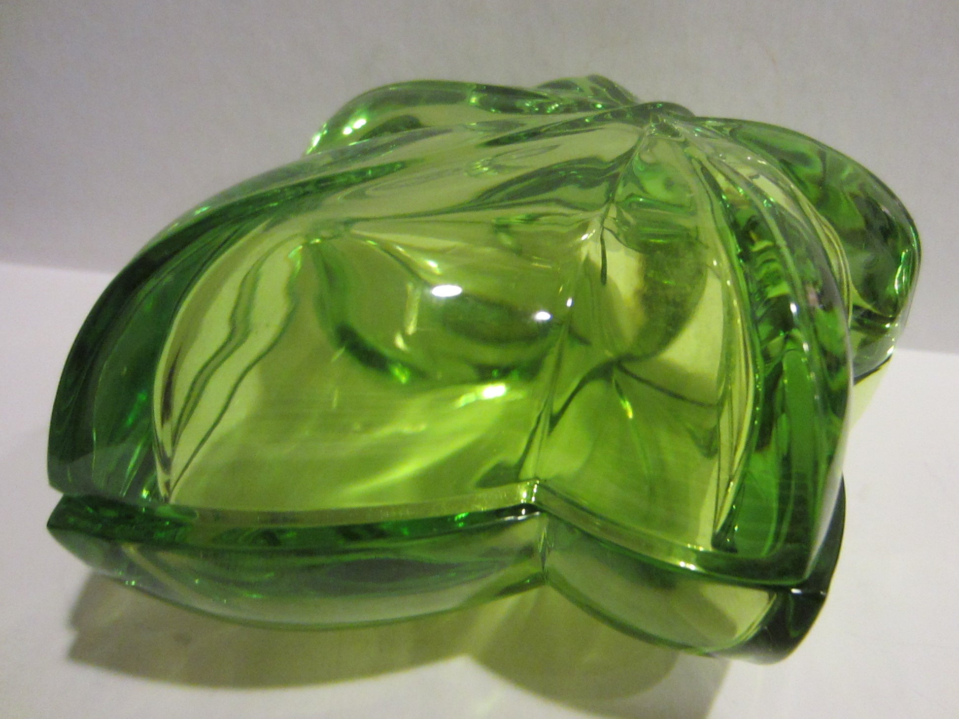 Cristal Sevres France Fleur D Elise Green Bowls Covered Box Glass Art - Designer Unique Finds 