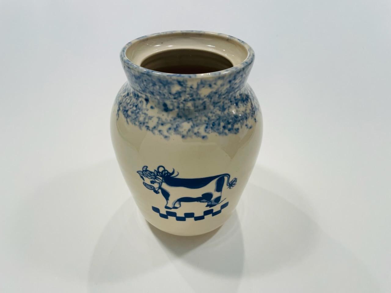 Genuinely Handcrafted Potter Ellis Prod Pottery Marshall TX Blue Cow Pot