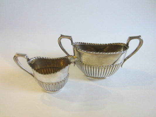 English Silver Cream Sugar Breakfast Bowls Art Deco Style Handles Hallmarks