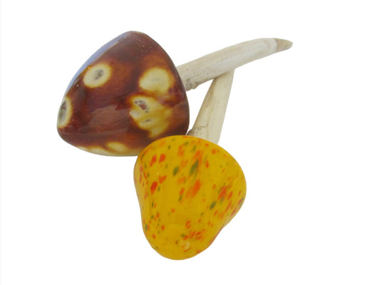 Ceramic Mushrooms Hand Painted Stemmed Home Garden Decor