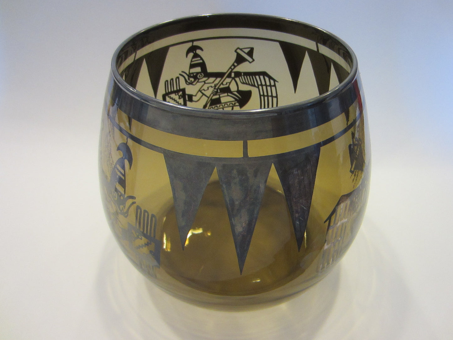 Southwestern Native Style Smokey Topaz Figurative Folk Art Glass Bowl