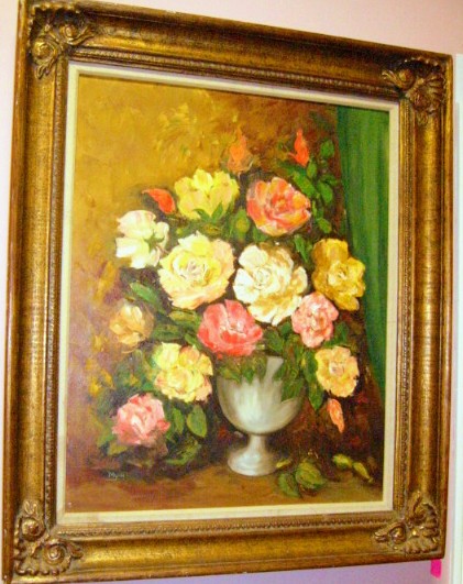 Myra Still Life Flowers In Vase Signed Oil On Canvas