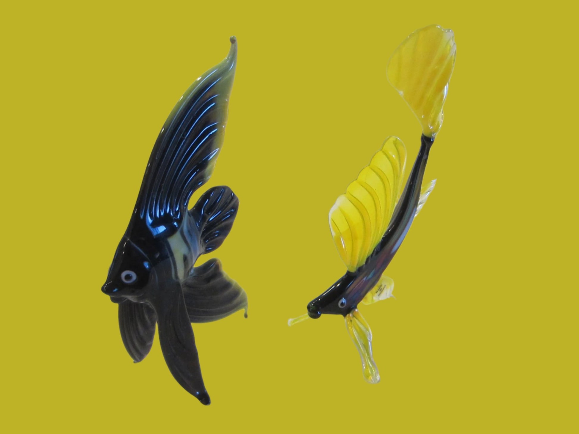 Exotic Russian Blown Art Glass Colored Fishes - Designer Unique Finds 