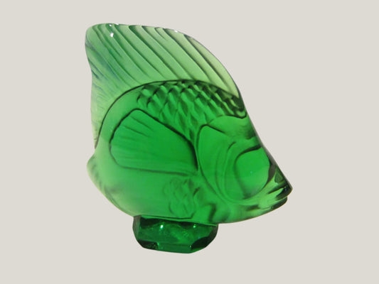 R Lalique France Miniature Crystal Signed Green Fish - Designer Unique Finds 