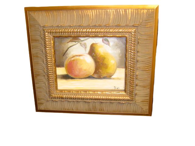 Still Life Fruits Oil On Board Signed Dixi Peach And Pair - Designer Unique Finds 