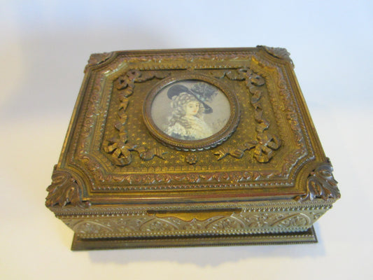 Gilt Bronze French Humidor Box Signed Portrait - Designer Unique Finds 