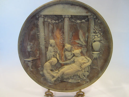 Bas Relief Greek Methodology Circular Resin Romantic Signed Plaque