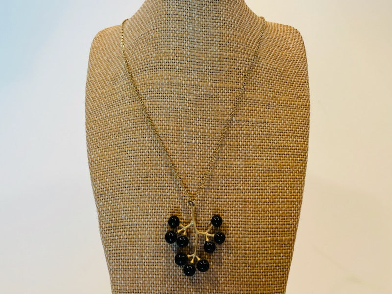 Black Onyx Cluster Statement Pendant Link Chain Necklace