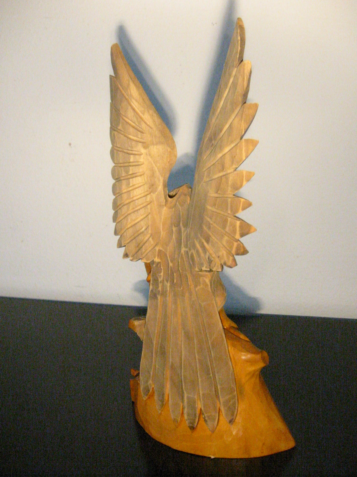 Russian Hand Carved Eagle Falcon With Baby Wood Sculpture - Designer Unique Finds 