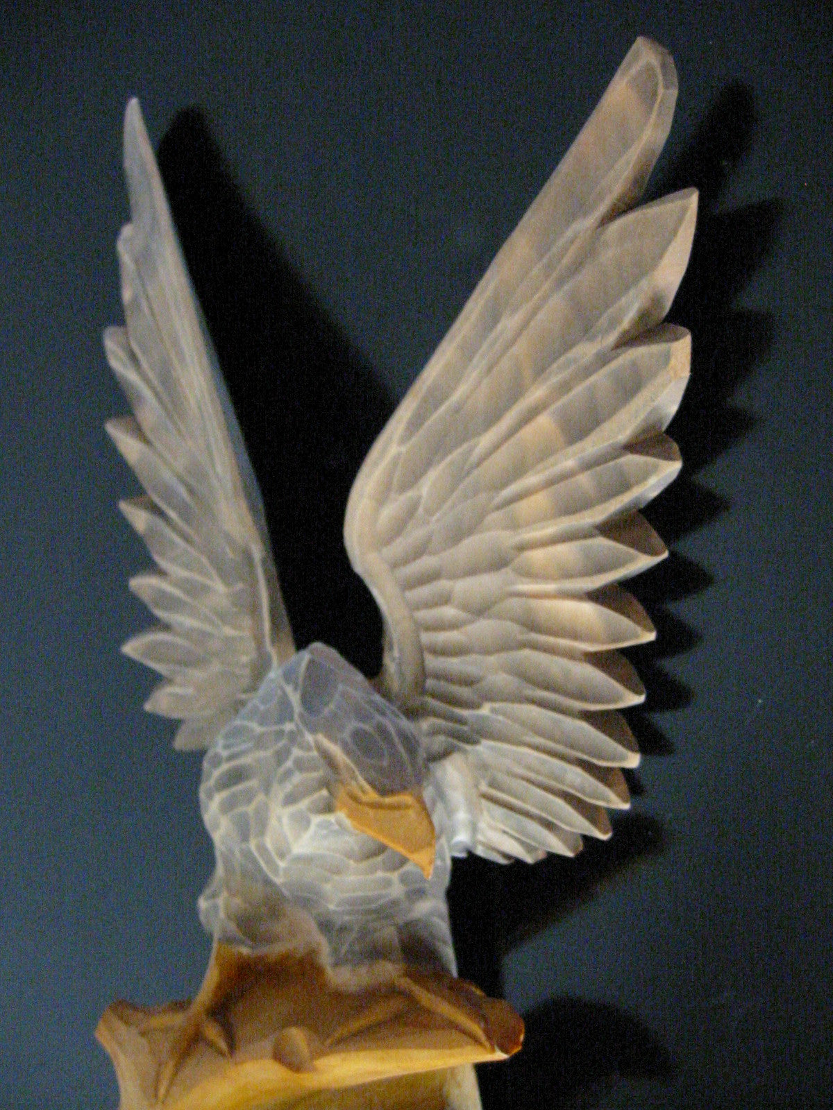 Russian Hand Carved Eagle Falcon With Baby Wood Sculpture - Designer Unique Finds 