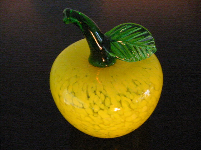 Yellow Glass Apple Green Stemmed Blown Paperweight - Designer Unique Finds 