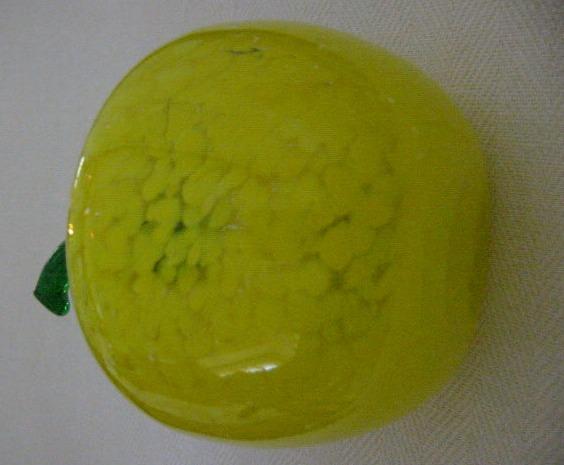 Yellow Glass Apple Green Stemmed Blown Paperweight - Designer Unique Finds 