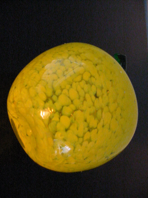 Yellow Glass Apple Green Stemmed Blown Paperweight - Designer Unique Finds 