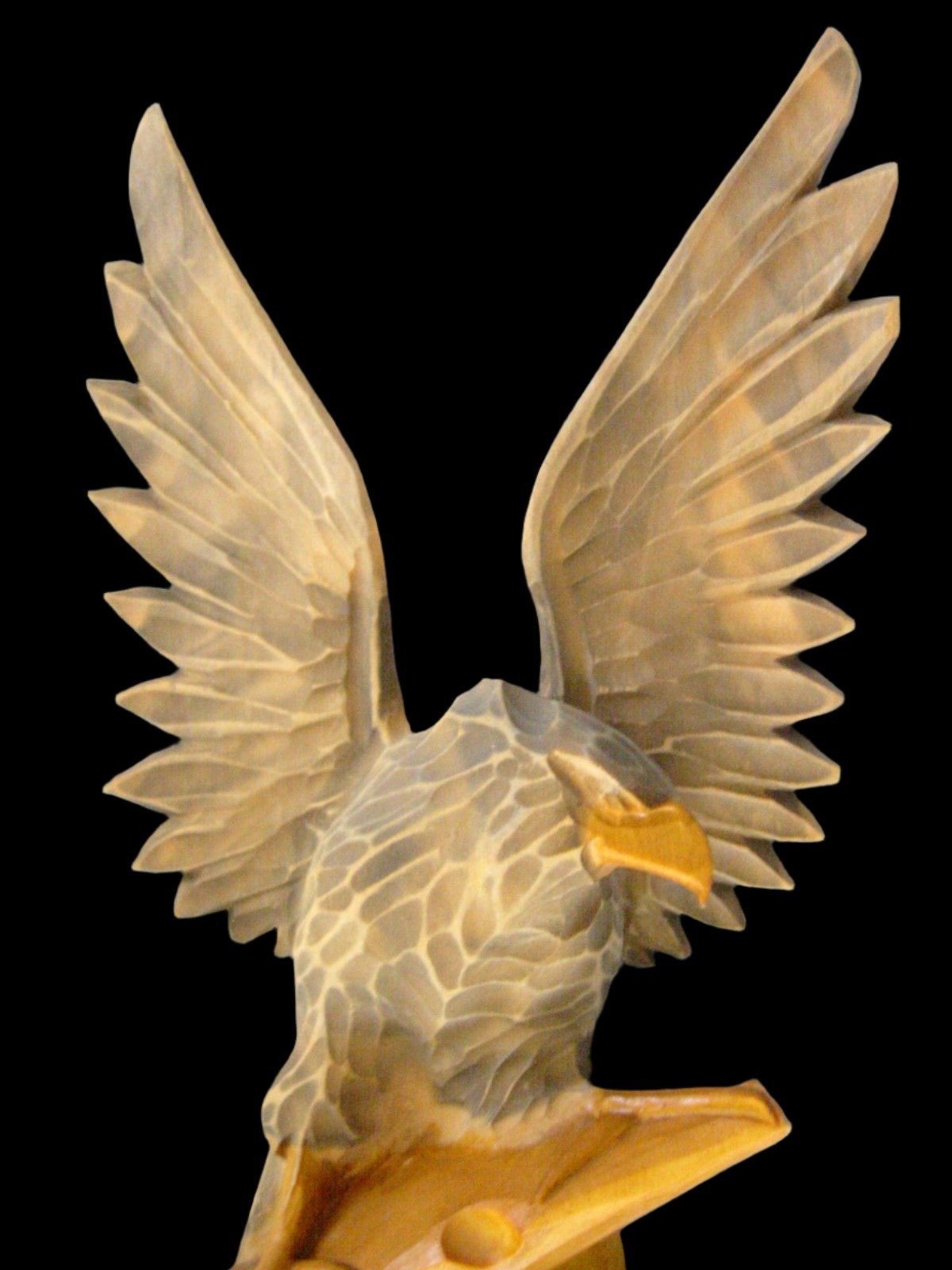 Russian Hand Carved Eagle Falcon With Baby Wood Sculpture - Designer Unique Finds 