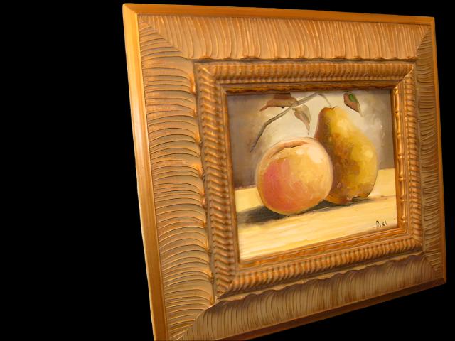 Still Life Fruits Oil On Board Signed Dixi Peach And Pair - Designer Unique Finds 