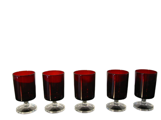 French Cordial Ruby Stem Glass Goblet Set - Designer Unique Finds 