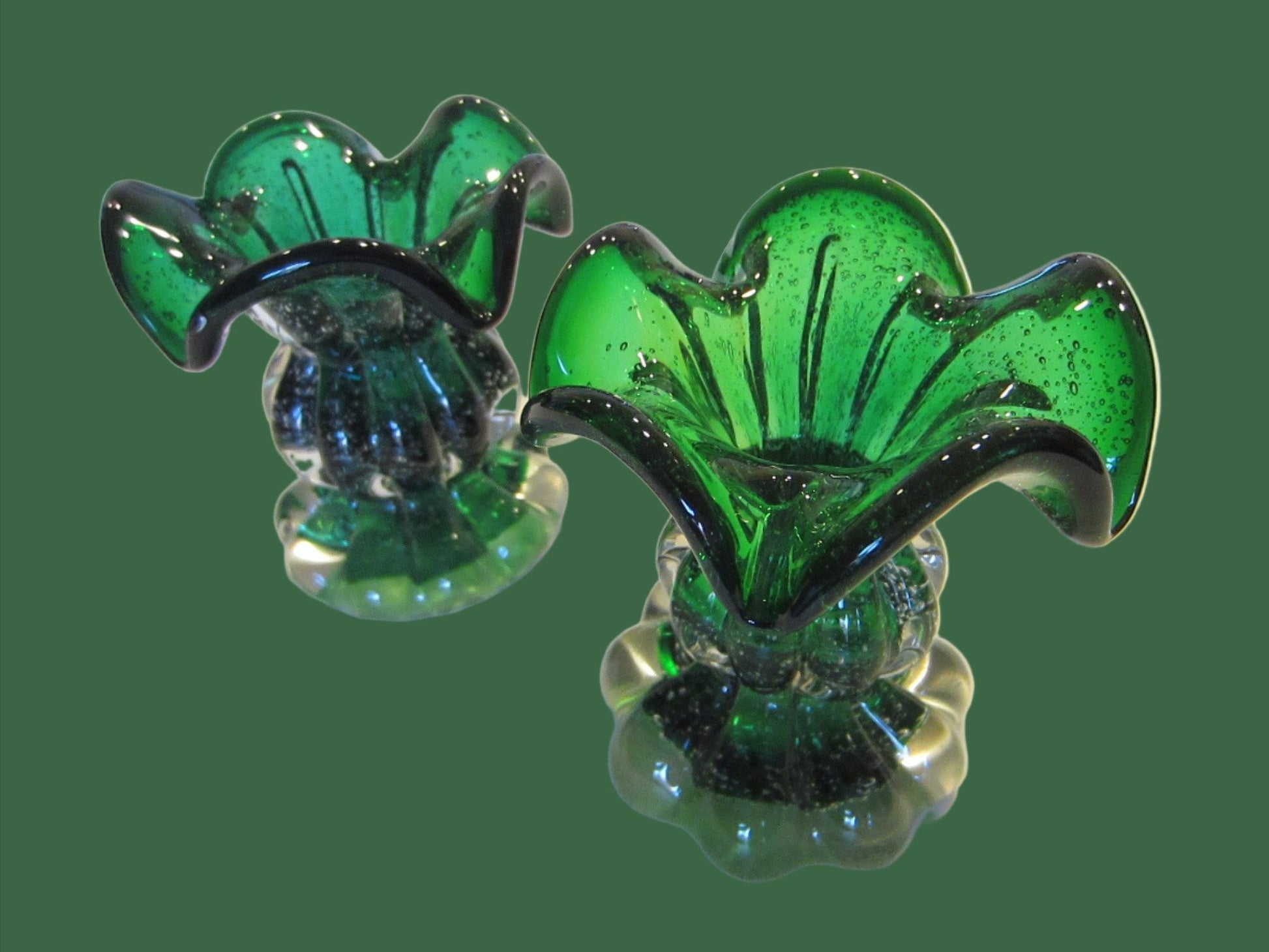 Murano Green Glass Votive Seguso Candle Holders Archimedes Arts - Designer Unique Finds 