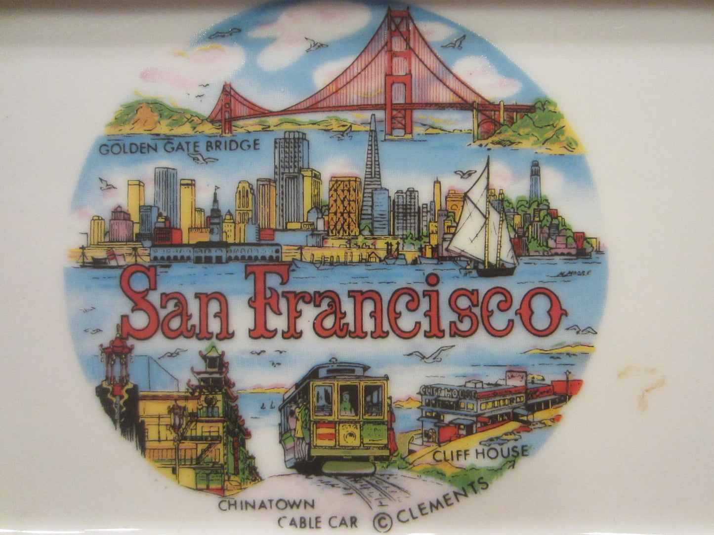 San Francisco City View Souvenir Tray Gilt Decorated Grapevine Border