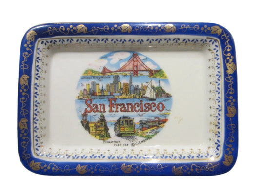 San Francisco City View Souvenir Tray Gilt Decorated Grapevine Border