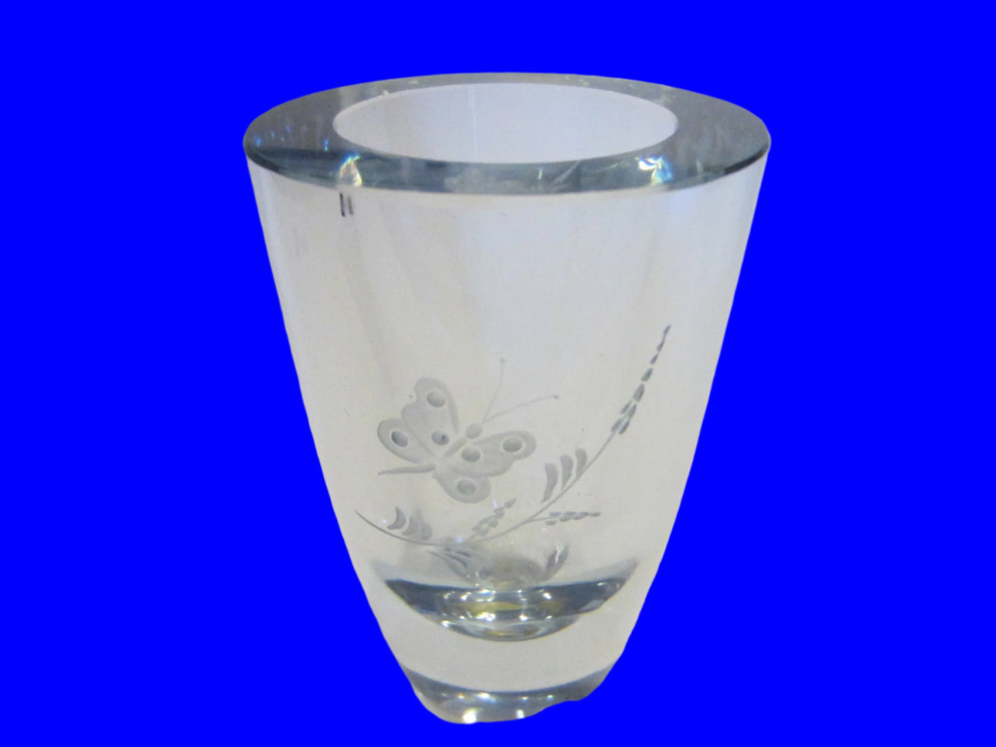 Strombergshyttan Sweden Butterfly Vase Signed Art Crystal Vase - Designer Unique Finds 