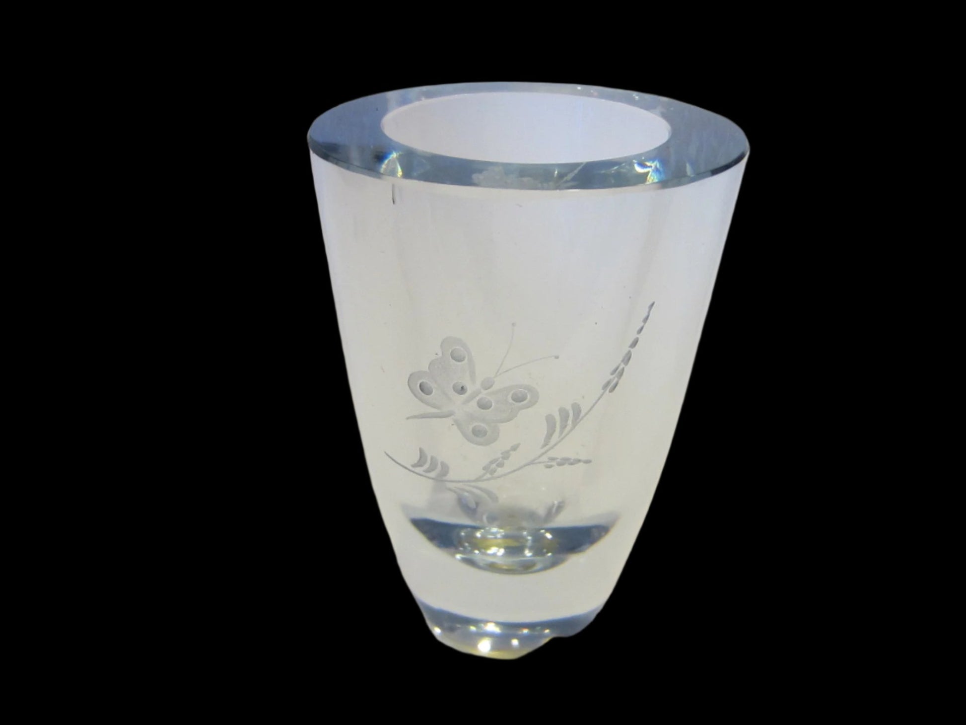 Strombergshyttan Sweden Butterfly Vase Signed Art Crystal Vase - Designer Unique Finds 