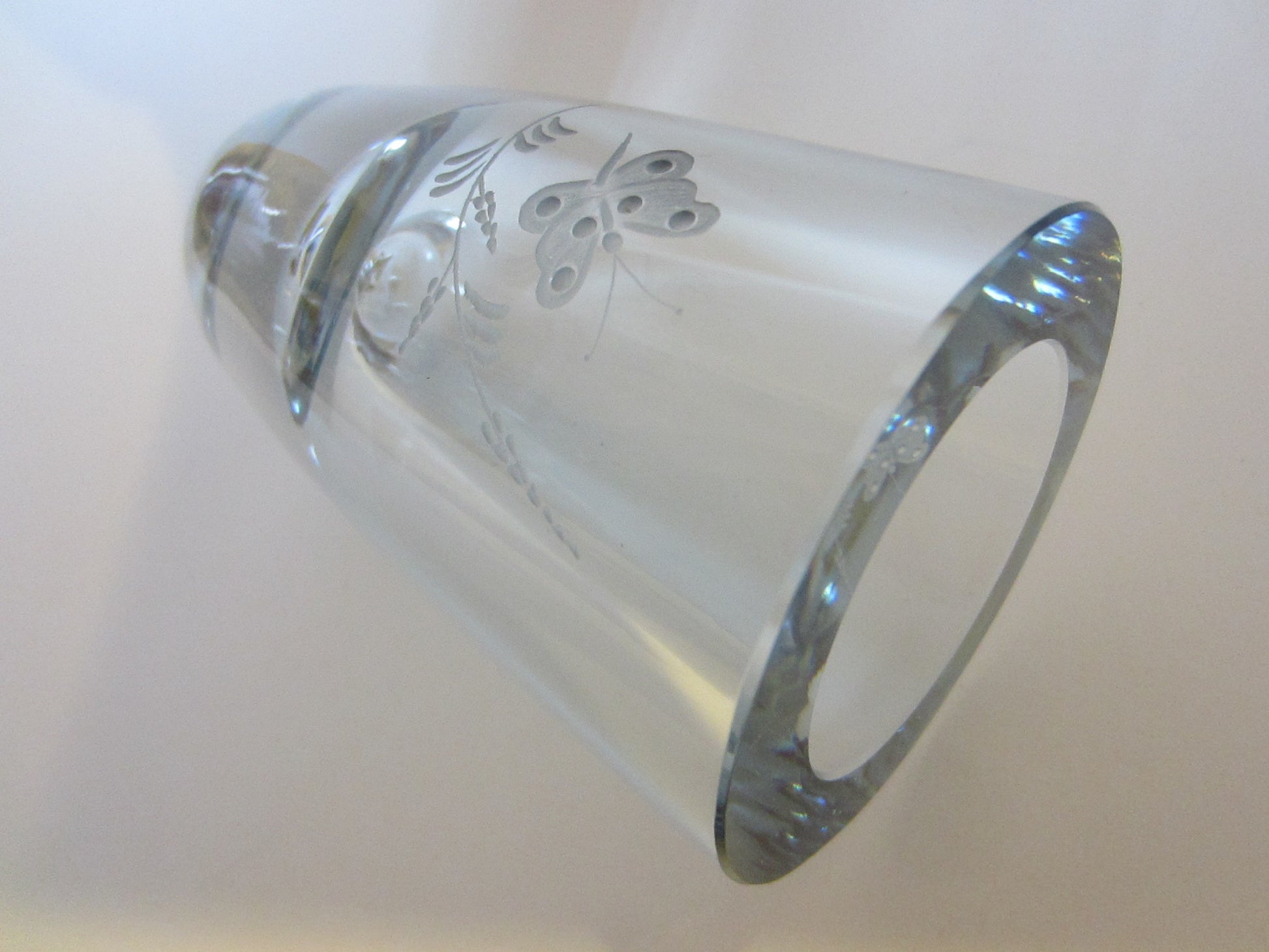 Strombergshyttan Sweden Butterfly Vase Signed Art Crystal Vase - Designer Unique Finds 