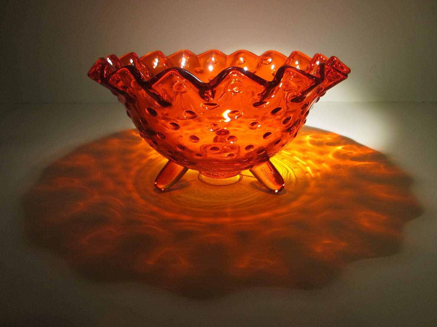 LE Smith Amberina Glass Hubnail Style Ruffled Footed Candy Bowl - Designer Unique Finds 