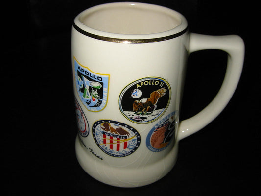 Johnson Space Center Houston Texas Hand Decorated Mug Various Apollo Medallions - Designer Unique Finds 