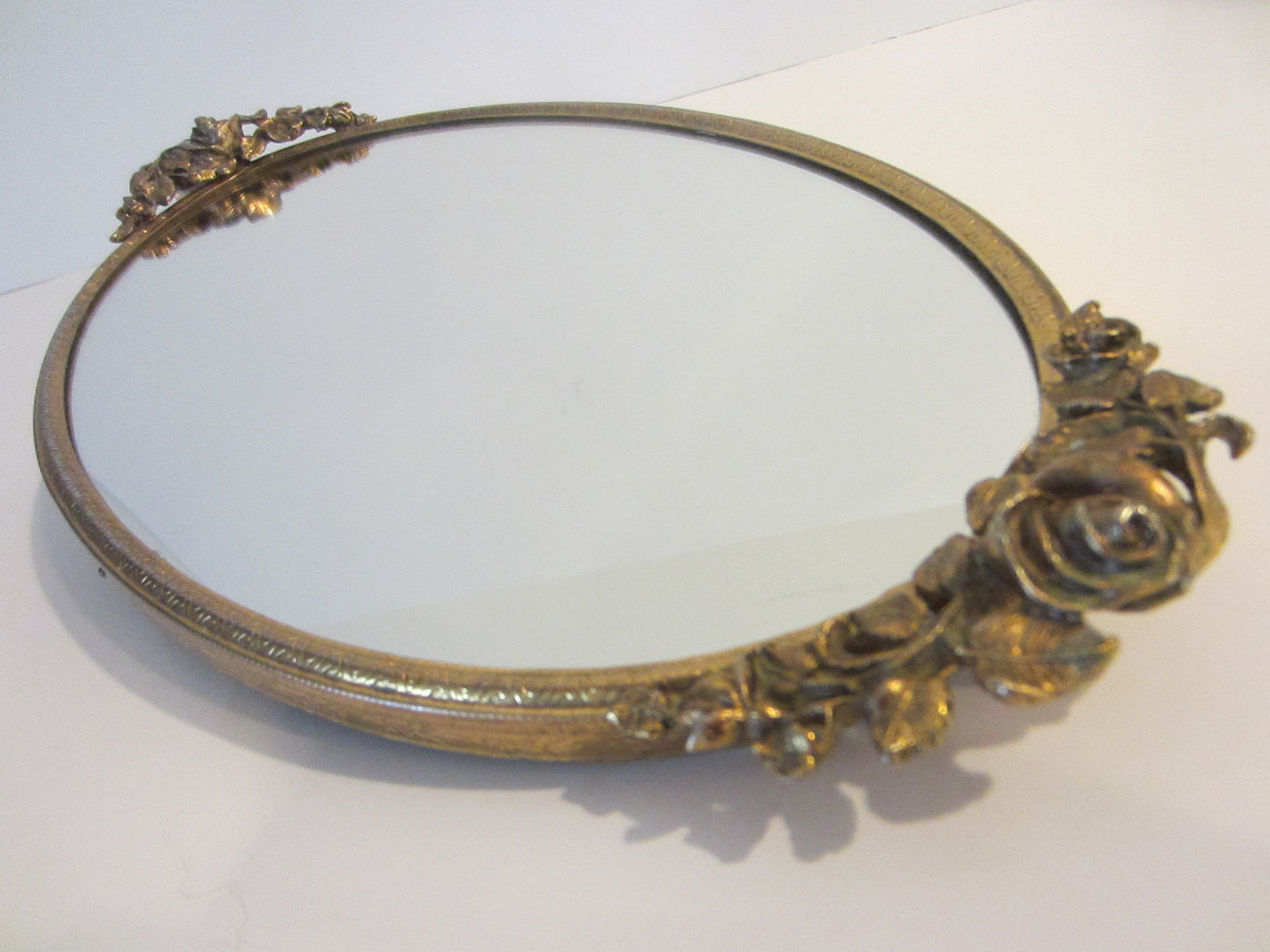 Matson Style Rose Decorated Handles Ormolu Mirror - Designer Unique Finds 