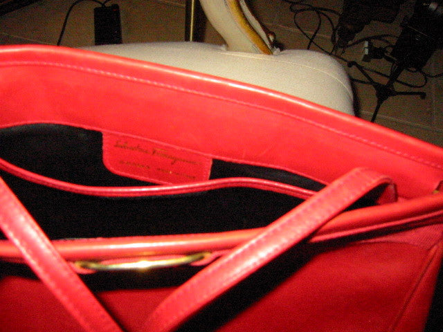 Salvatore Ferragamo Red Leather Clutch Cross Body Long Strap Handbag - Designer Unique Finds 