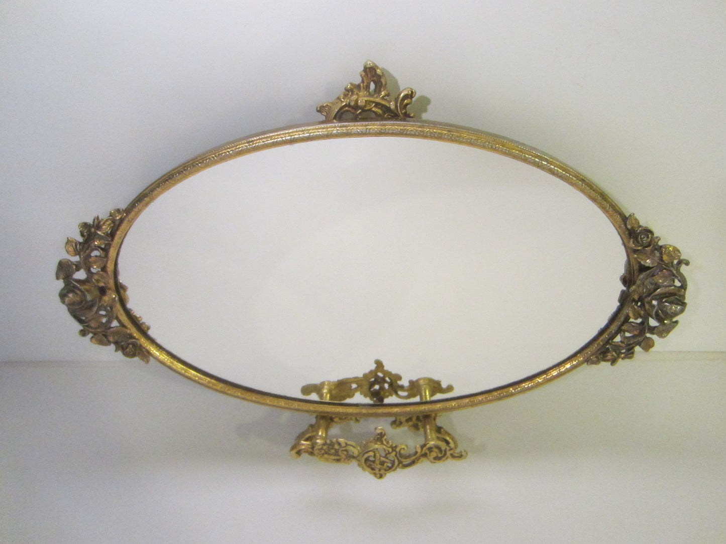 Matson Style Rose Decorated Handles Ormolu Mirror - Designer Unique Finds 