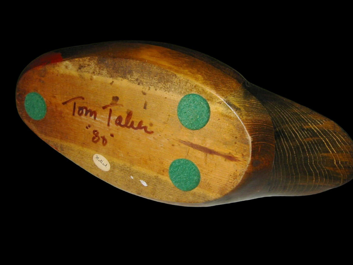 Tom Taber Signed Duck Decoy Hand Decorated Colored Wood Sculpture - Designer Unique Finds 