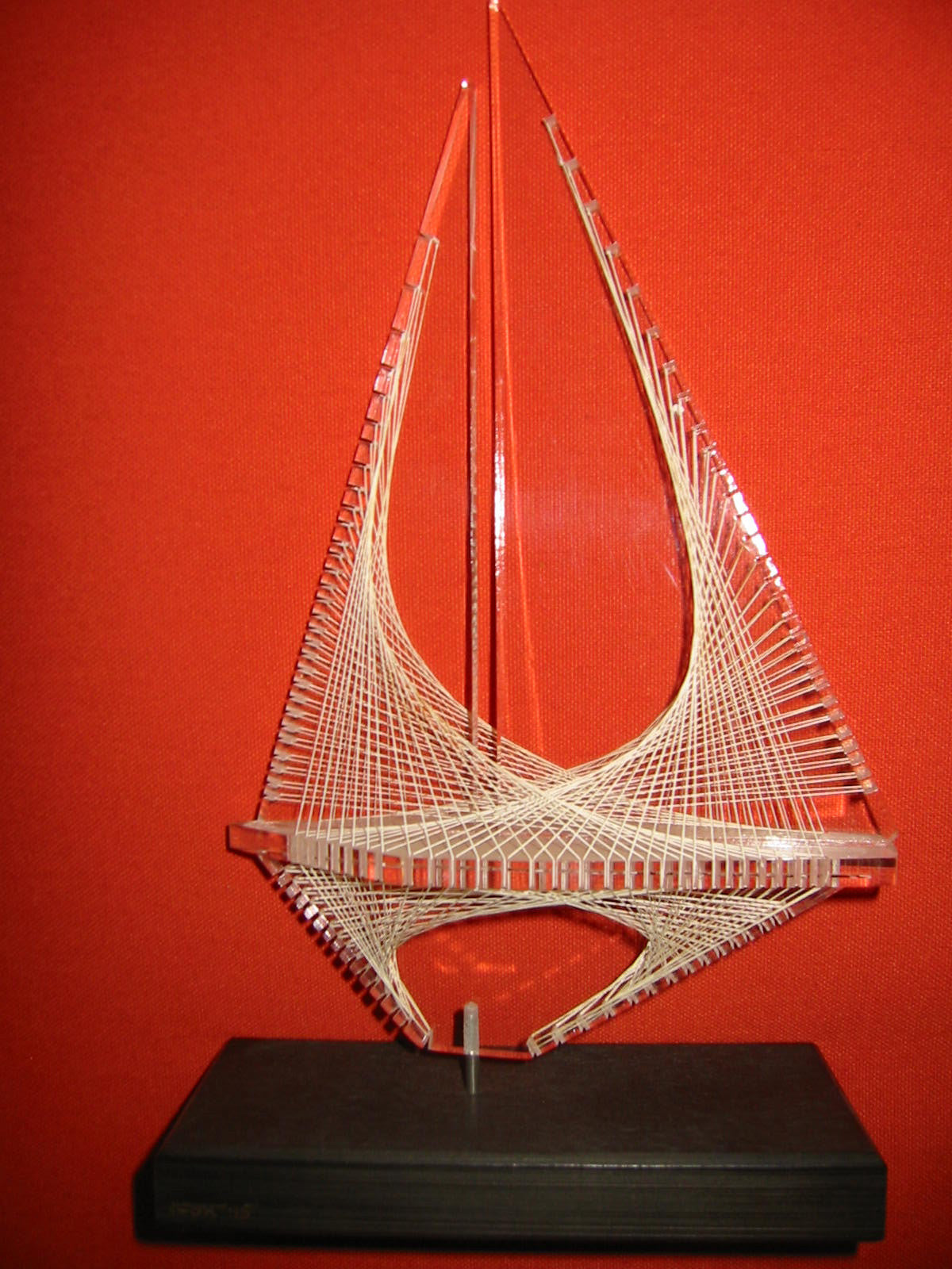 Nautical Lucite Sail Boat Sculpture Art Deco Wood Stand - Designer Unique Finds 