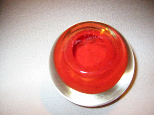 Rose Johnson Red Glass Paperweight Shimmer Gold Blue Specs Signed By Artist - Designer Unique Finds 