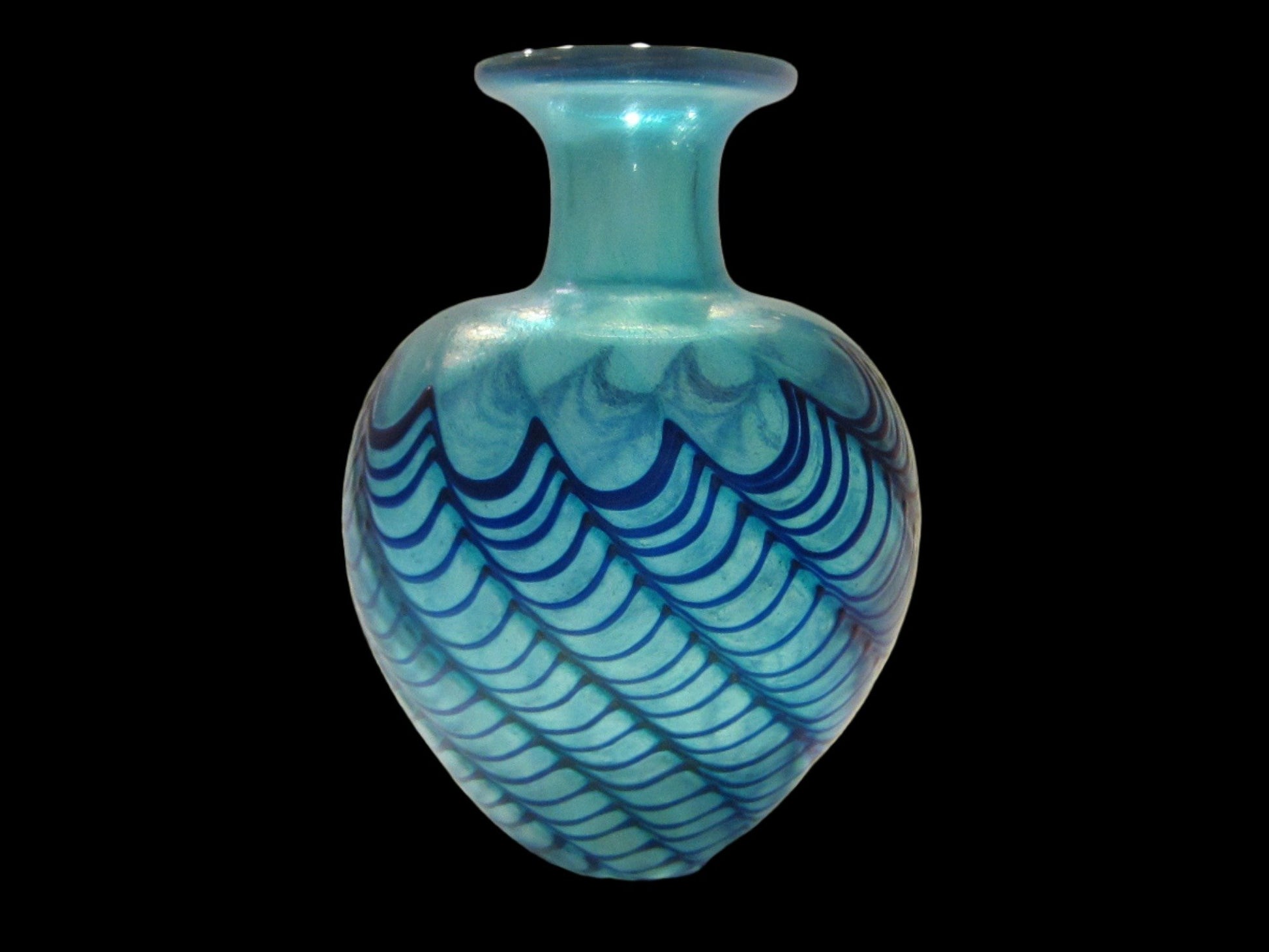 Robert Held Studio Glass Vase Iridescent Blue Signed - Designer Unique Finds 