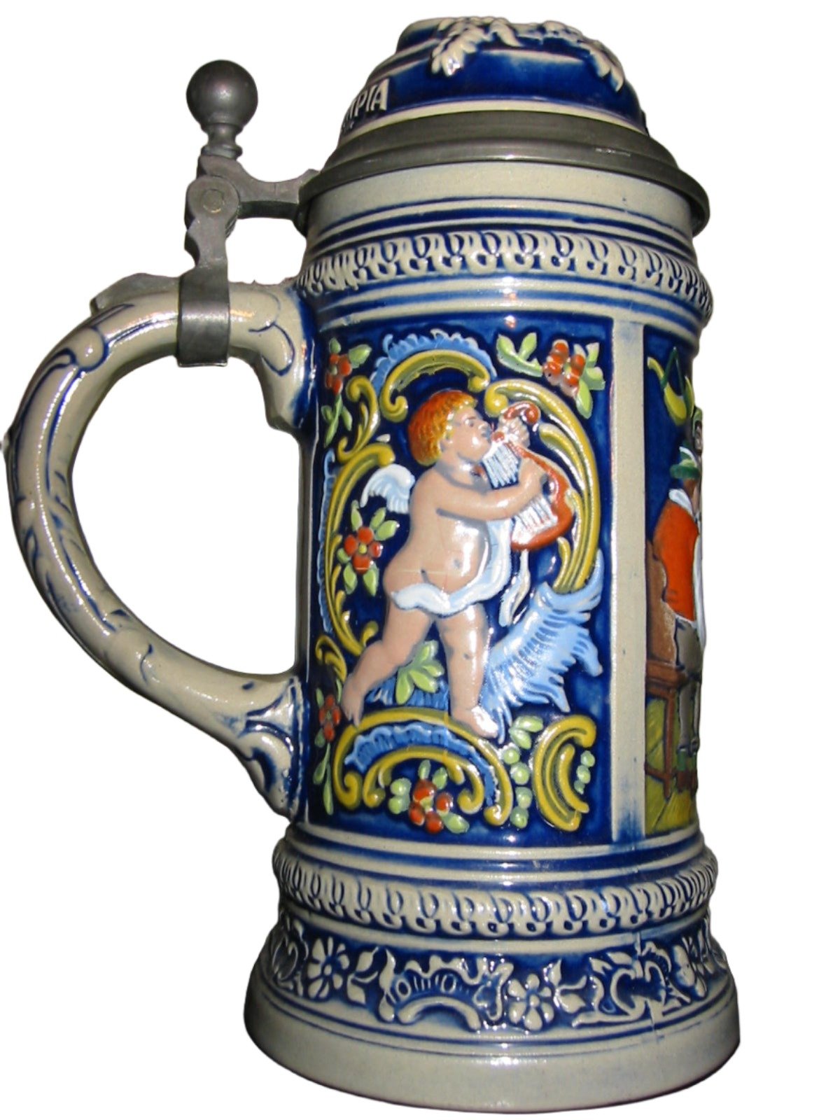 Gerz Majolica Olympia West Germany Figurative Cupid Tankard - Designer Unique Finds 