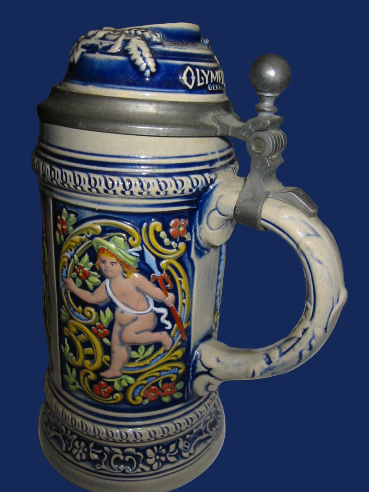 Gerz Majolica Olympia West Germany Figurative Cupid Tankard - Designer Unique Finds 