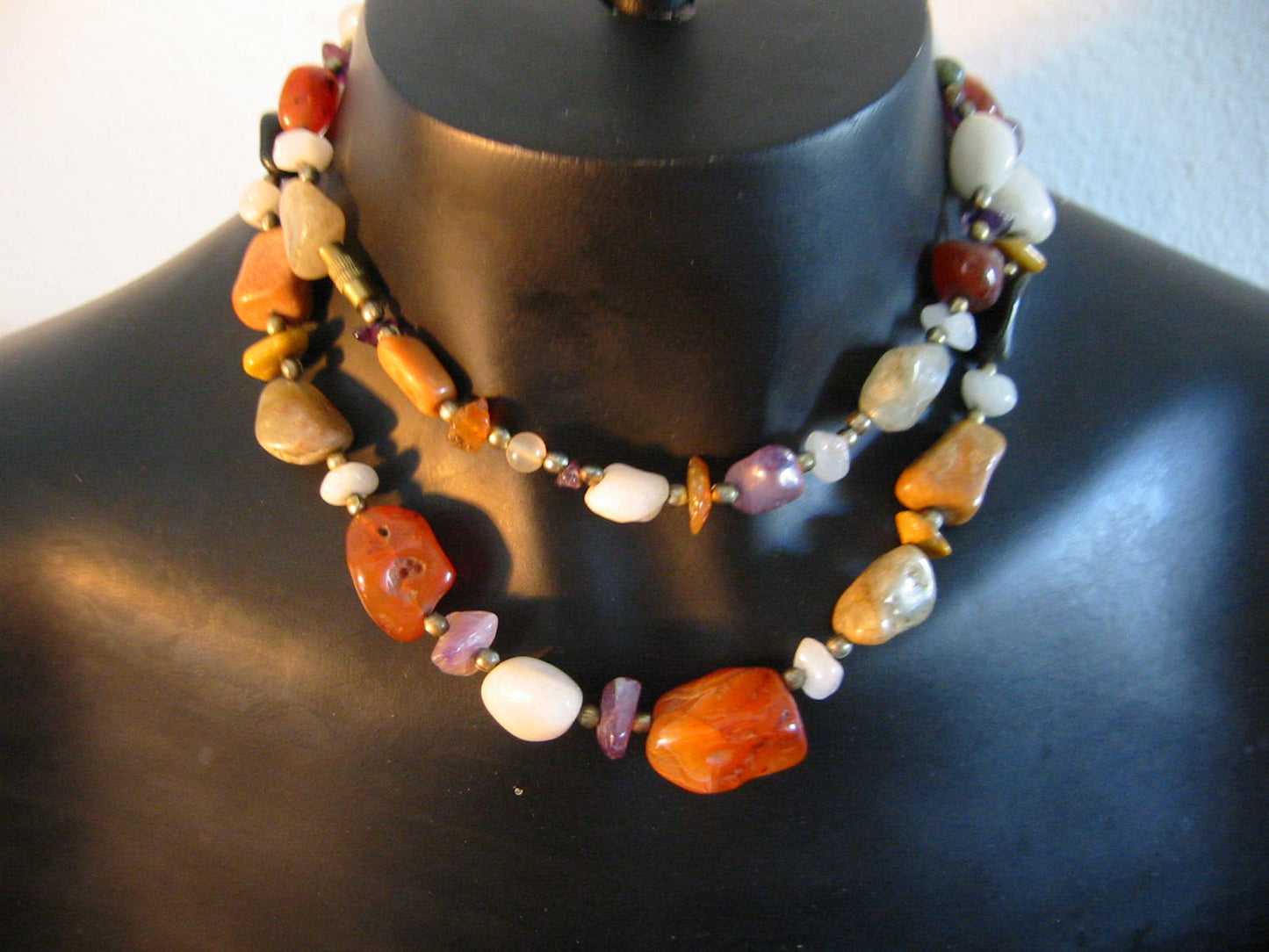 Strand Carnelians Agates Gems Bead Necklace - Designer Unique Finds 