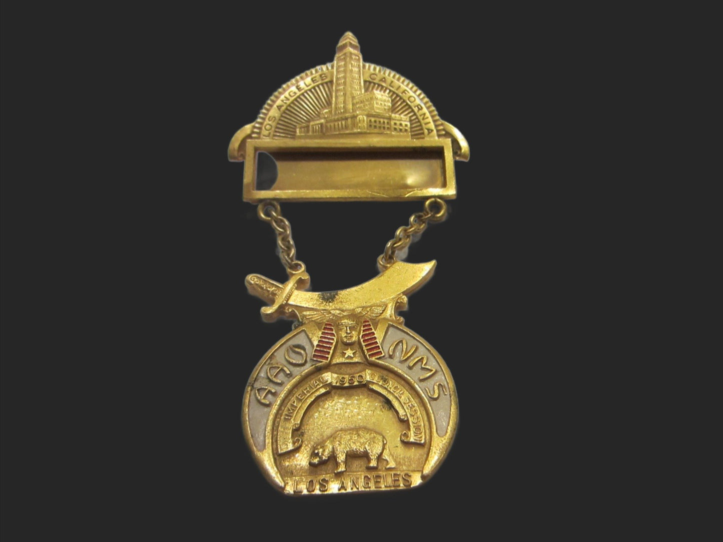 Los Angeles California Shriners Commemorative Trophy Bar Brooch