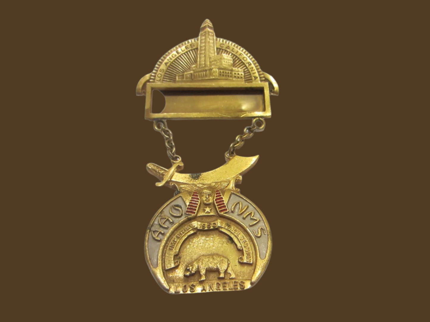 Los Angeles California Shriners Commemorative Trophy Bar Brooch