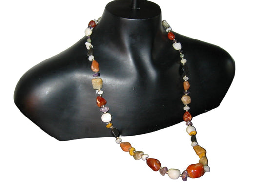 Strand Carnelians Agates Gems Bead Necklace - Designer Unique Finds 