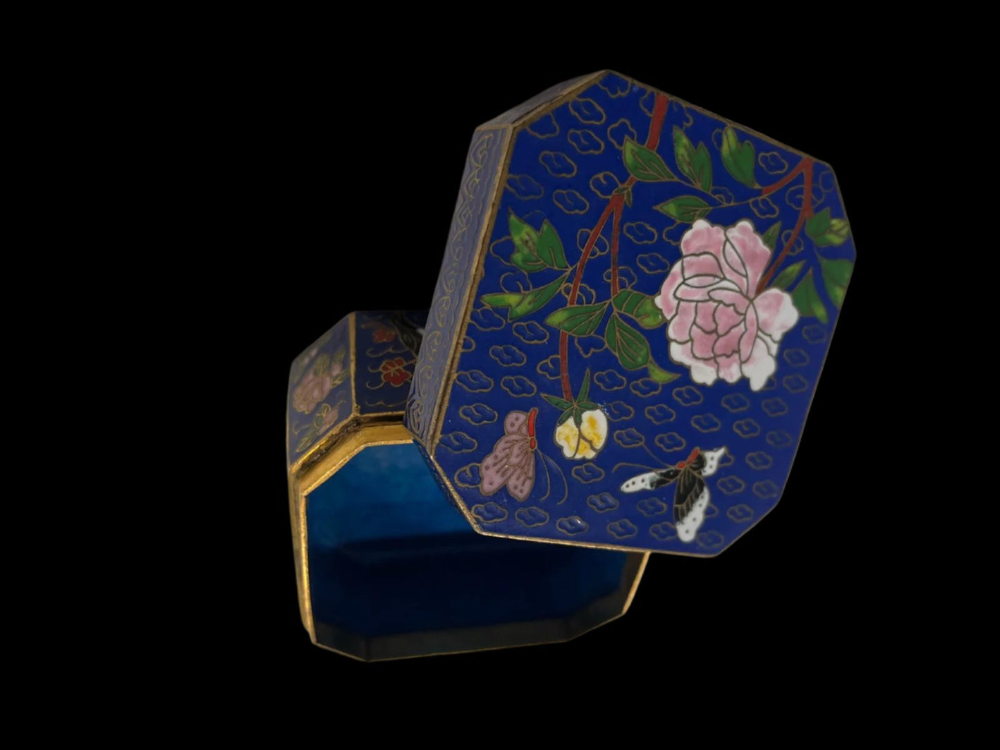 A Hexagon Miniature Floral Enameled Cloisonne Box